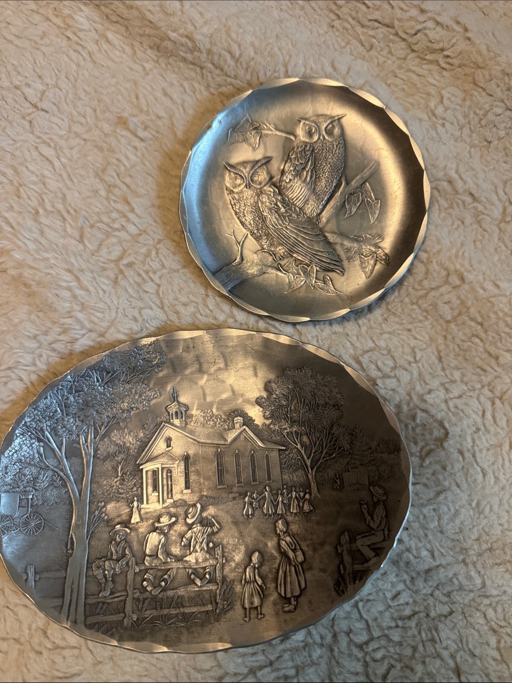 Set of 2 Wendell August Hand Forged Trays Trinket Owl Amish
